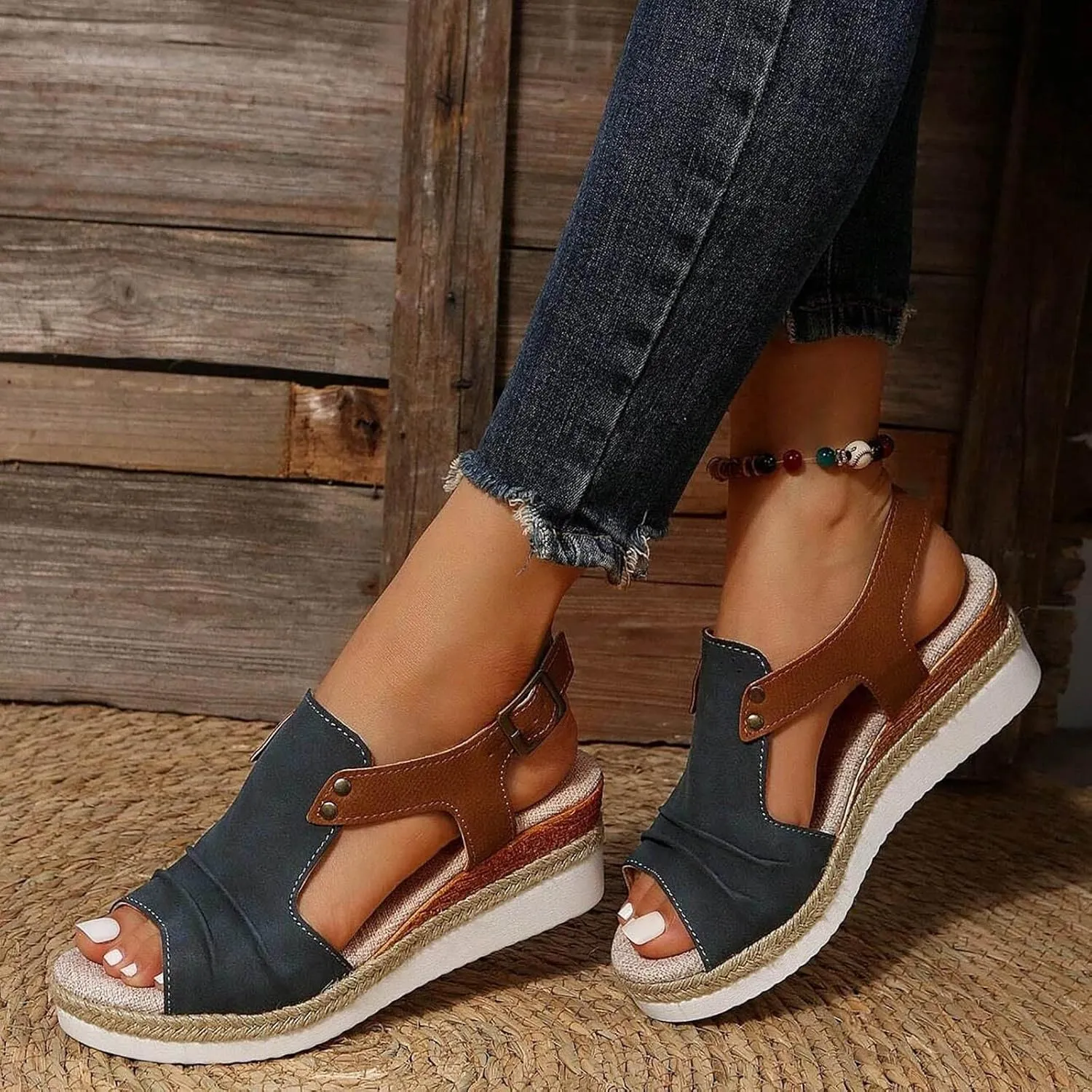 Sandals for Women, Open Toe Dressy Summer Espadrilles for Women Ankle Strap Orthopedic Wedge Platform Sandals