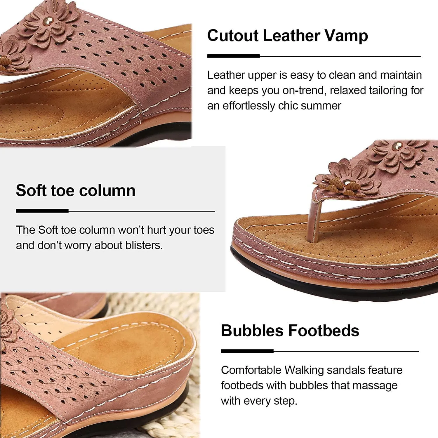Sandals for Women, Yoga Mat Walking Wedge Thong Sandals with Plantar Fasciitis Arch Support Orthopedic Sandals