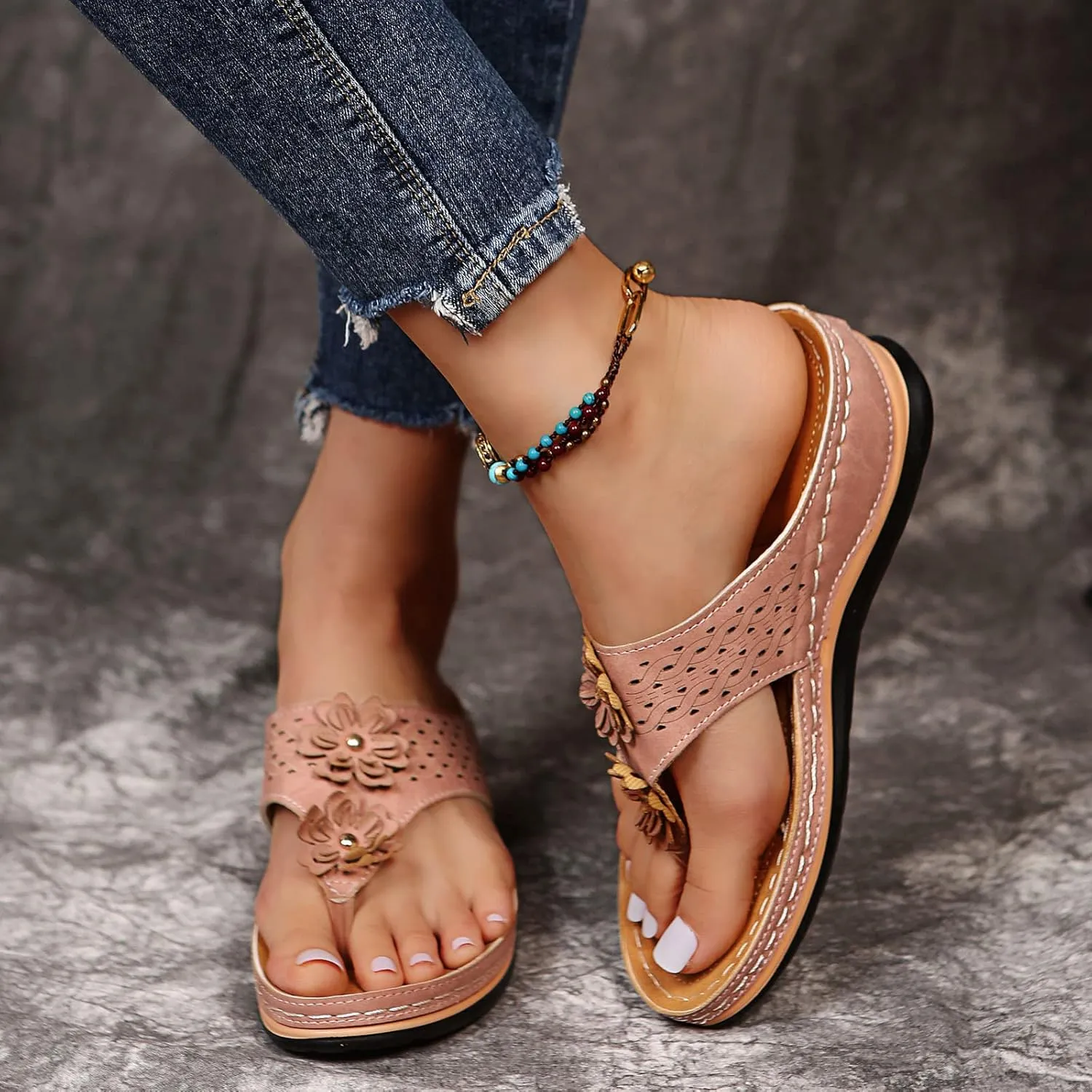 Sandals for Women, Yoga Mat Walking Wedge Thong Sandals with Plantar Fasciitis Arch Support Orthopedic Sandals
