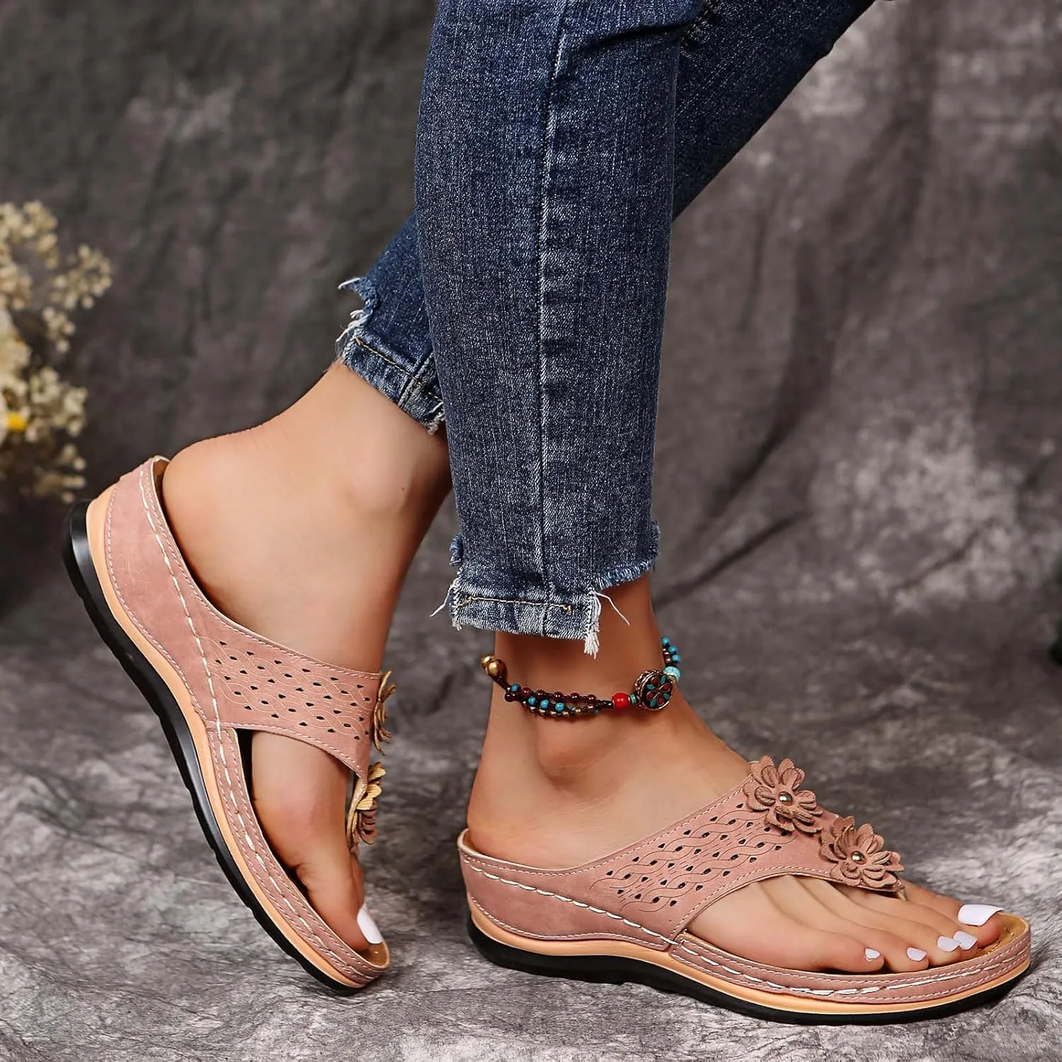 Sandals for Women, Yoga Mat Walking Wedge Thong Sandals with Plantar Fasciitis Arch Support Orthopedic Sandals