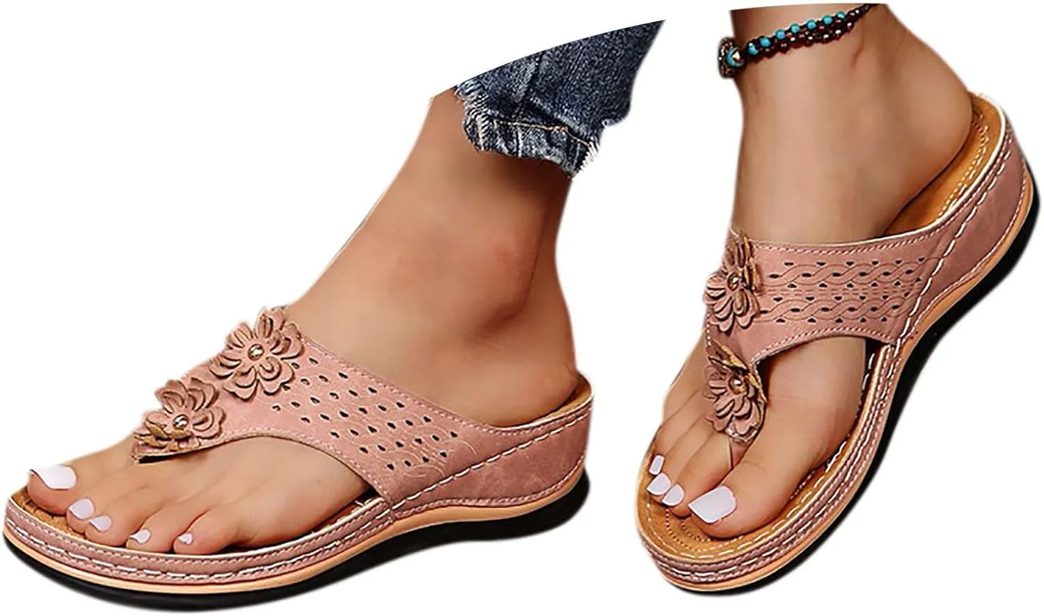 Sandals for Women, Yoga Mat Walking Wedge Thong Sandals with Plantar Fasciitis Arch Support Orthopedic Sandals