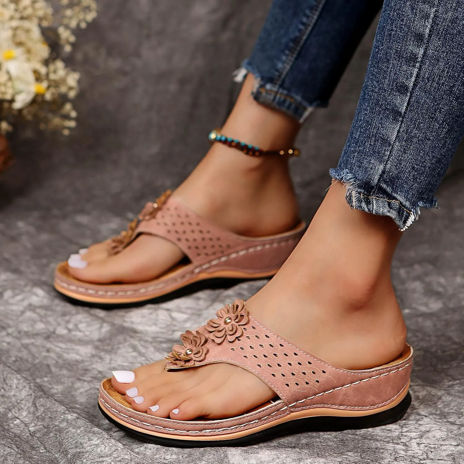 Sandals for Women, Yoga Mat Walking Wedge Thong Sandals with Plantar Fasciitis Arch Support Orthopedic Sandals