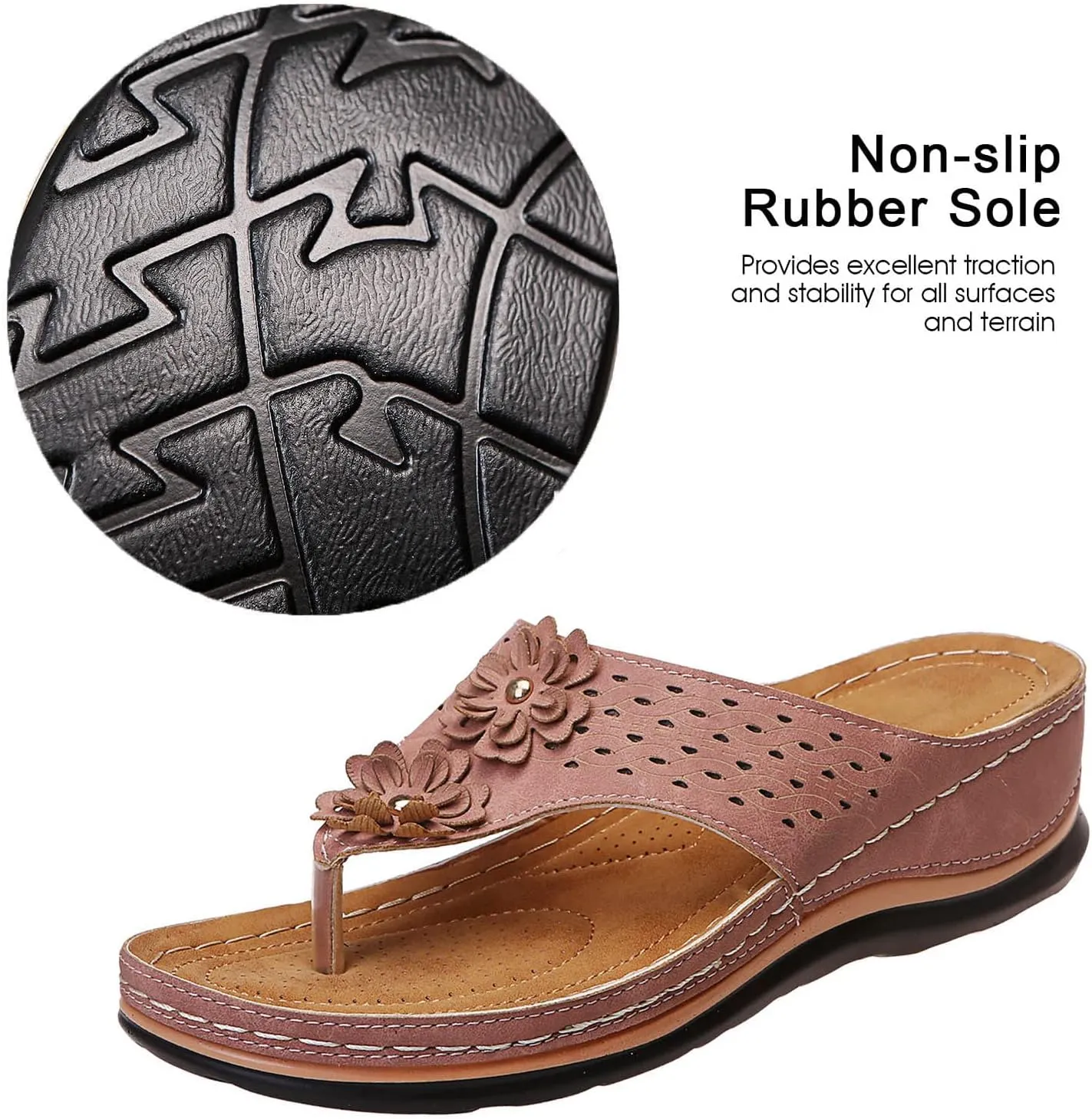 Sandals for Women, Yoga Mat Walking Wedge Thong Sandals with Plantar Fasciitis Arch Support Orthopedic Sandals