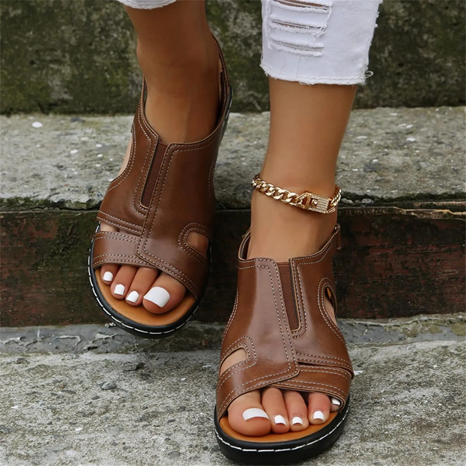 Sandals Women Comfortable Dressy Wedge Sandals Orthotic Slides Open Toe Arch Support Summer Orthopedic Slippers Flip Flops