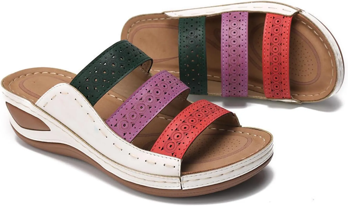Sandals Women Comfortable Dressy Wedge Sandals Summer Orthopedic Slippers Arch Support Orthotic Slides for Plantar Fasciitis