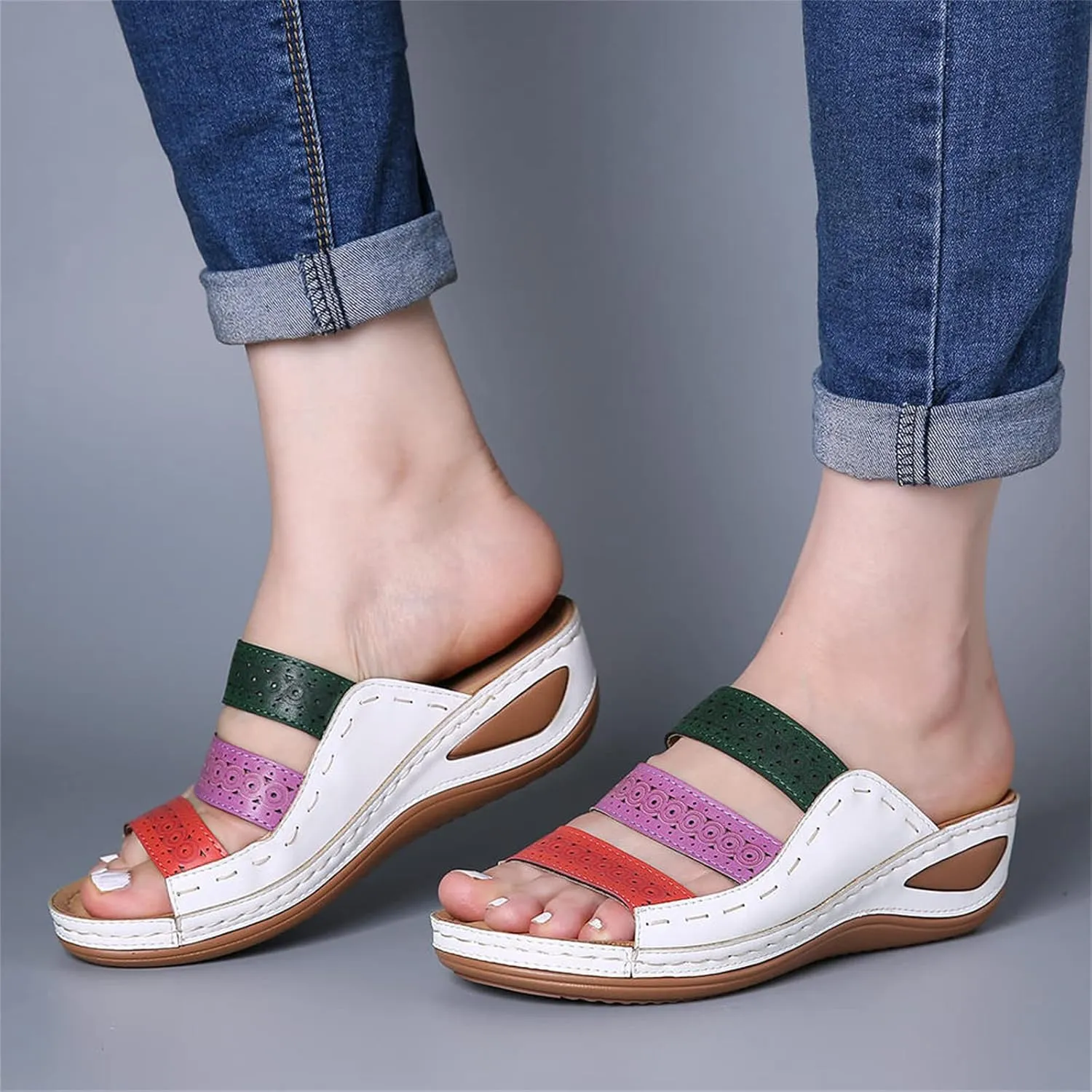Sandals Women Comfortable Dressy Wedge Sandals Summer Orthopedic Slippers Arch Support Orthotic Slides for Plantar Fasciitis