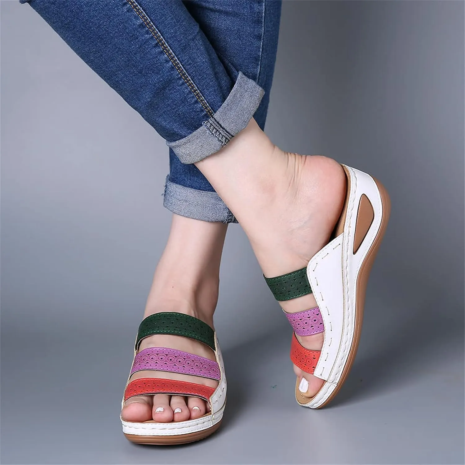 Sandals Women Comfortable Dressy Wedge Sandals Summer Orthopedic Slippers Arch Support Orthotic Slides for Plantar Fasciitis