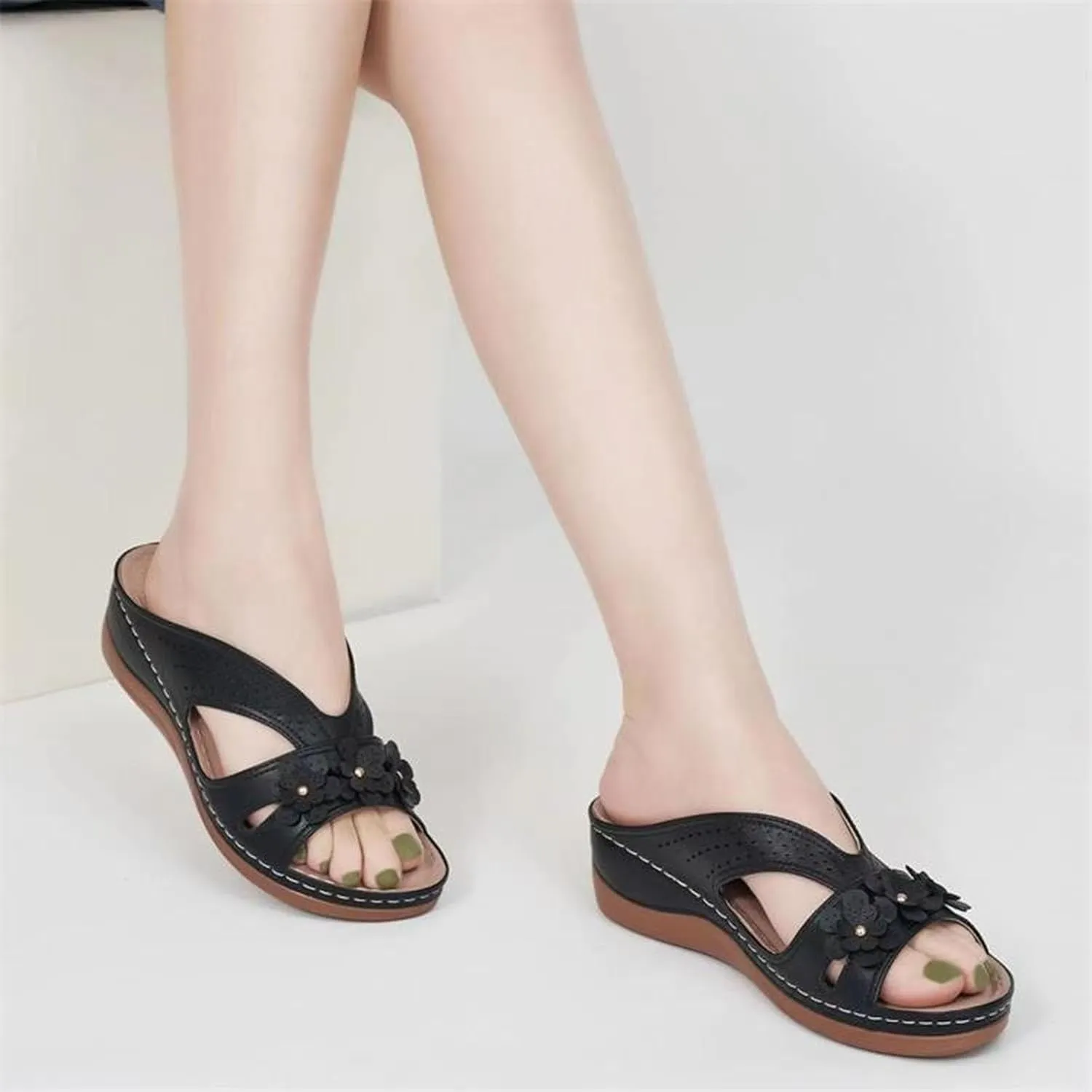 Sandals Womens Casual Slide Shoes Slip On Dressy Summer Wedge Platform Sandals Comfortable Arch Support Beach Sandal