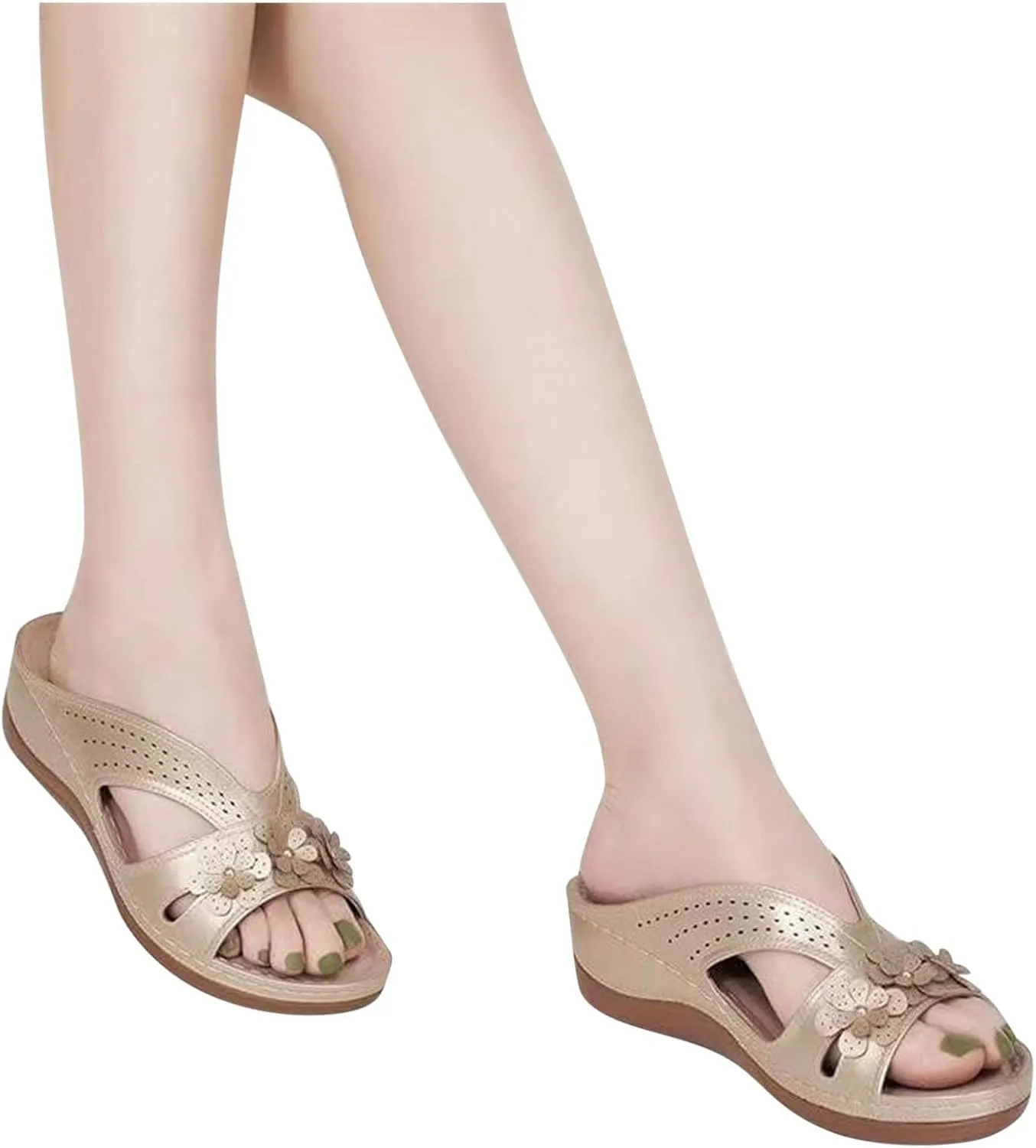 Sandals Womens Casual Slide Shoes Slip On Dressy Summer Wedge Platform Sandals Comfortable Arch Support Beach Sandal