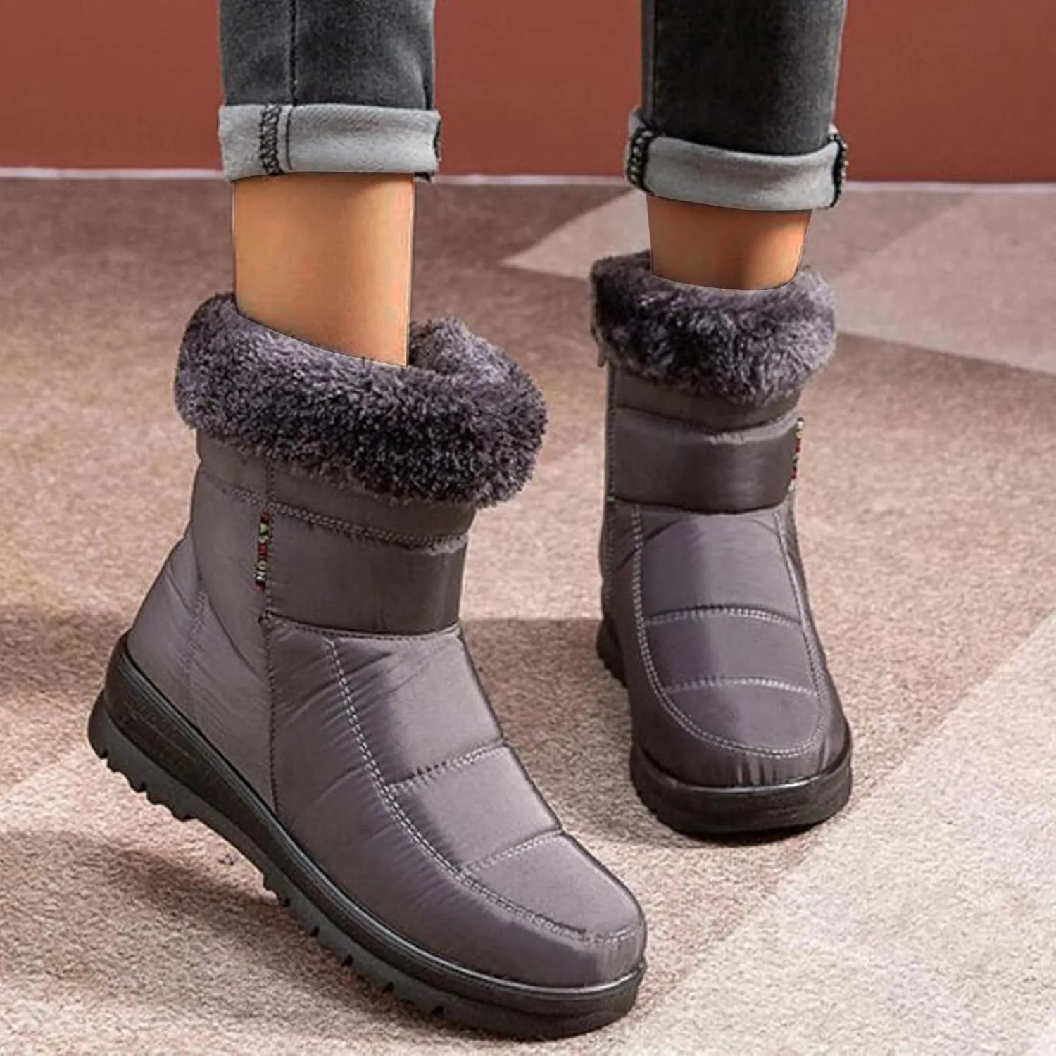 SBGMoSJ Women Snow Ankle Boots Waterproof Leather Womens Hiking Boots Waterproof Women Winter Boots Waterproof Brown Slip Resistant Waterproof Work Boots for Women Women's Tall Winter Boots