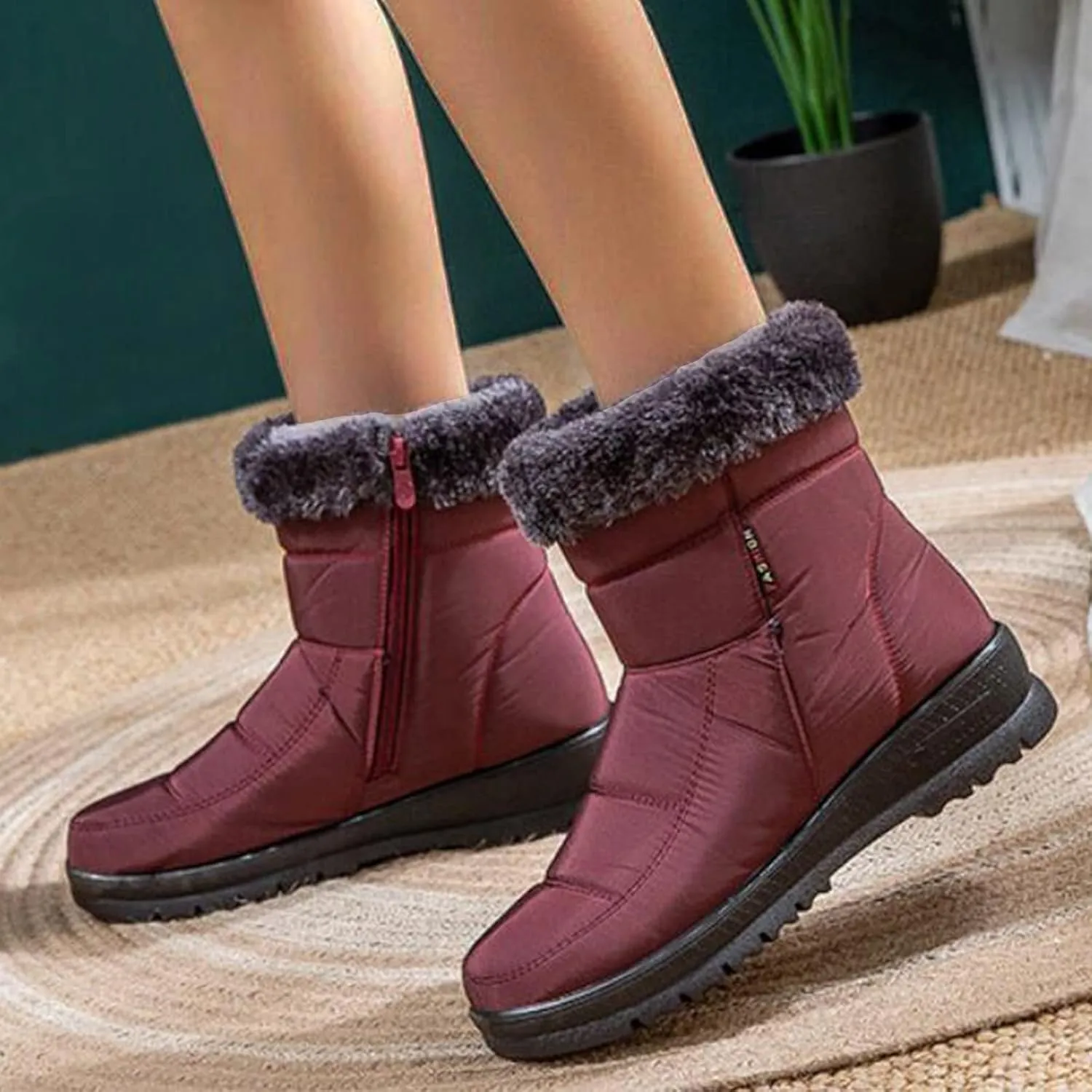 SBGMoSJ Women Snow Ankle Boots Waterproof Leather Womens Hiking Boots Waterproof Women Winter Boots Waterproof Brown Slip Resistant Waterproof Work Boots for Women Women's Tall Winter Boots