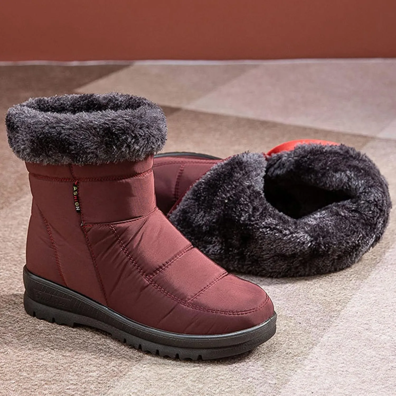 SBGMoSJ Women Snow Ankle Boots Waterproof Leather Womens Hiking Boots Waterproof Women Winter Boots Waterproof Brown Slip Resistant Waterproof Work Boots for Women Women's Tall Winter Boots