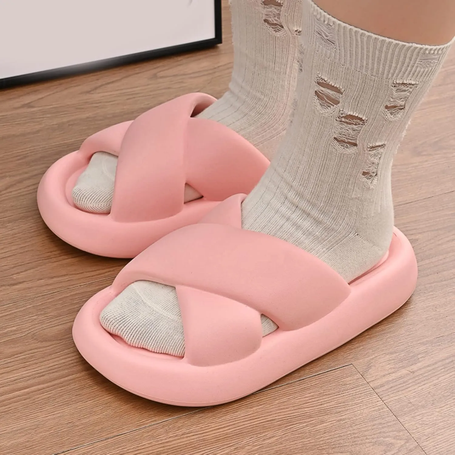 Shower Shoes for Women Quick Drying Shower Slippers with Open Toe Open Toe Shower Shoes Women's Pillow Slippers
