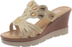 Slip On Wedge Sandals for Women Summer Dressy High Heels Slides Open Toe Platform Slide Sandal Beach Comfortable Wedges Shoe Mules