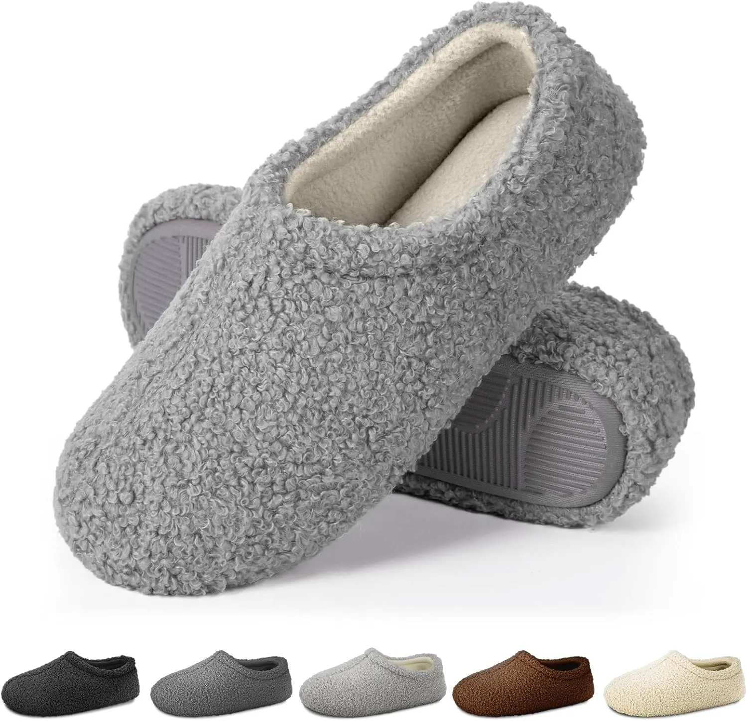 Slippers for Women Indoor Fuzzy Womens Mens Slippers Bedroom House Shoes with Memory Foam Curly Fleece for Indoor Outdoor