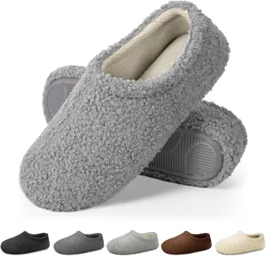 Slippers for Women Indoor Fuzzy Womens Mens Slippers Bedroom House Shoes with Memory Foam Curly Fleece for Indoor Outdoor