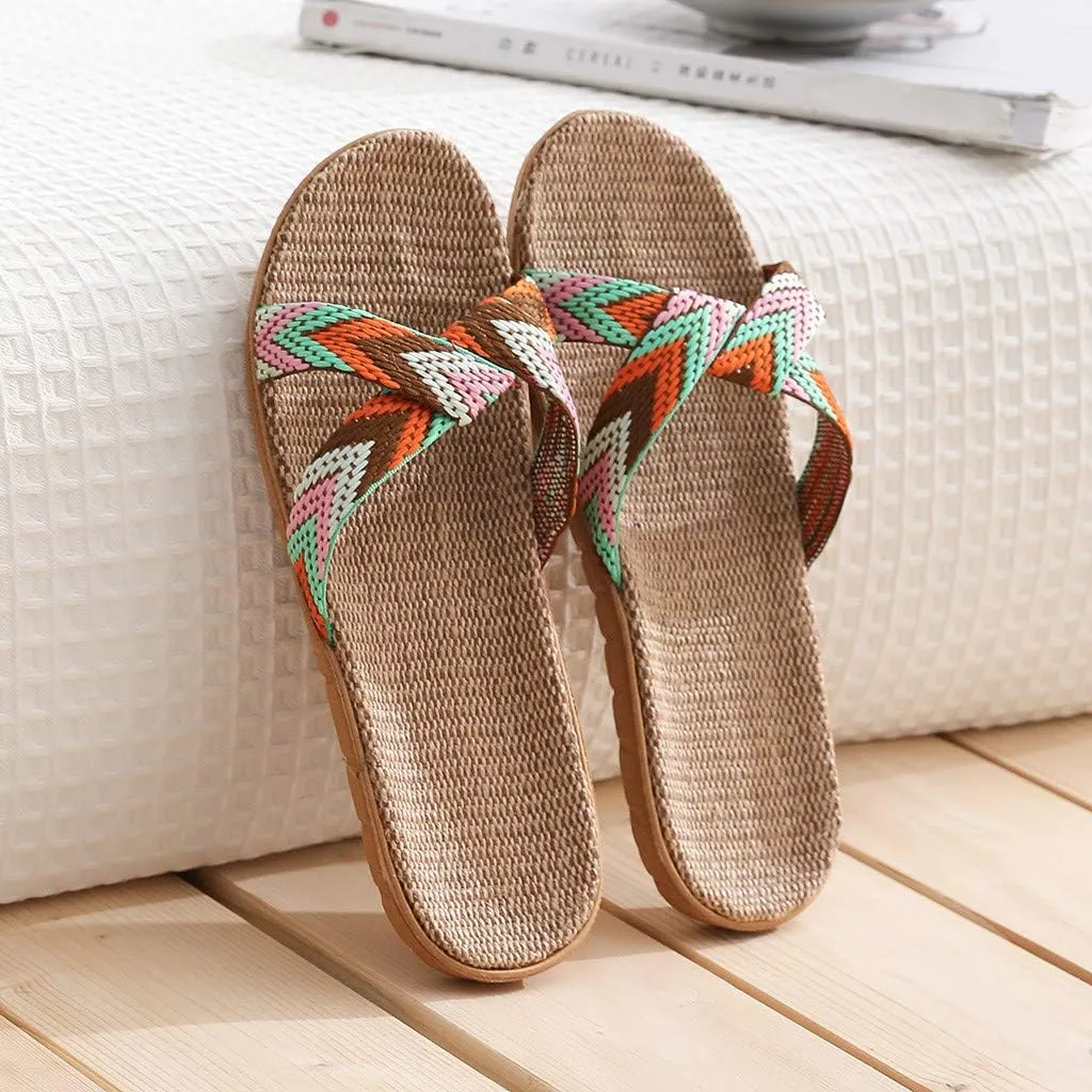 Slippers for Women Unisex Linen Summer Beach Shoes Fashion Skidproof Indoor Slippers Casual Vacation Shoes