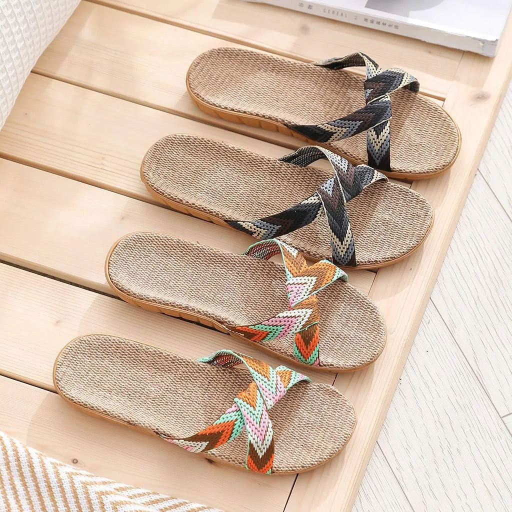 Slippers for Women Unisex Linen Summer Beach Shoes Fashion Skidproof Indoor Slippers Casual Vacation Shoes