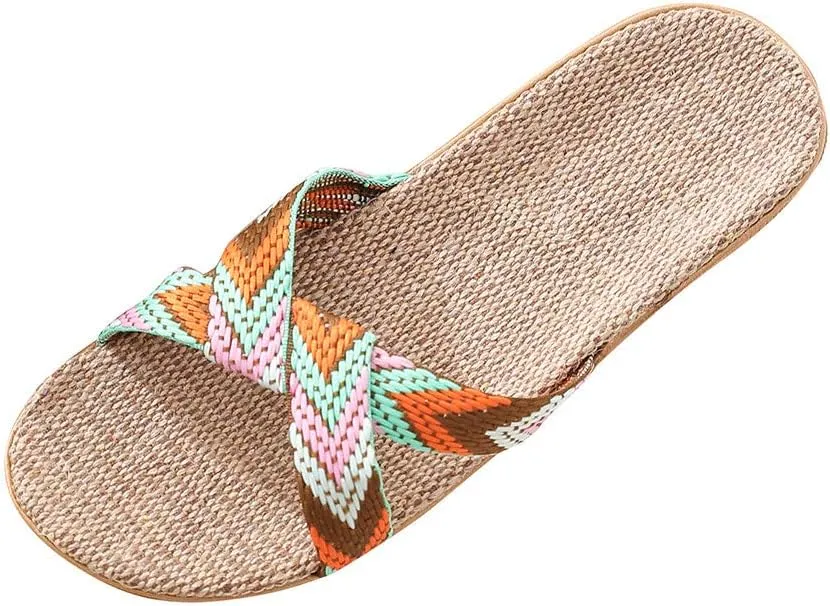 Slippers for Women Unisex Linen Summer Beach Shoes Fashion Skidproof Indoor Slippers Casual Vacation Shoes