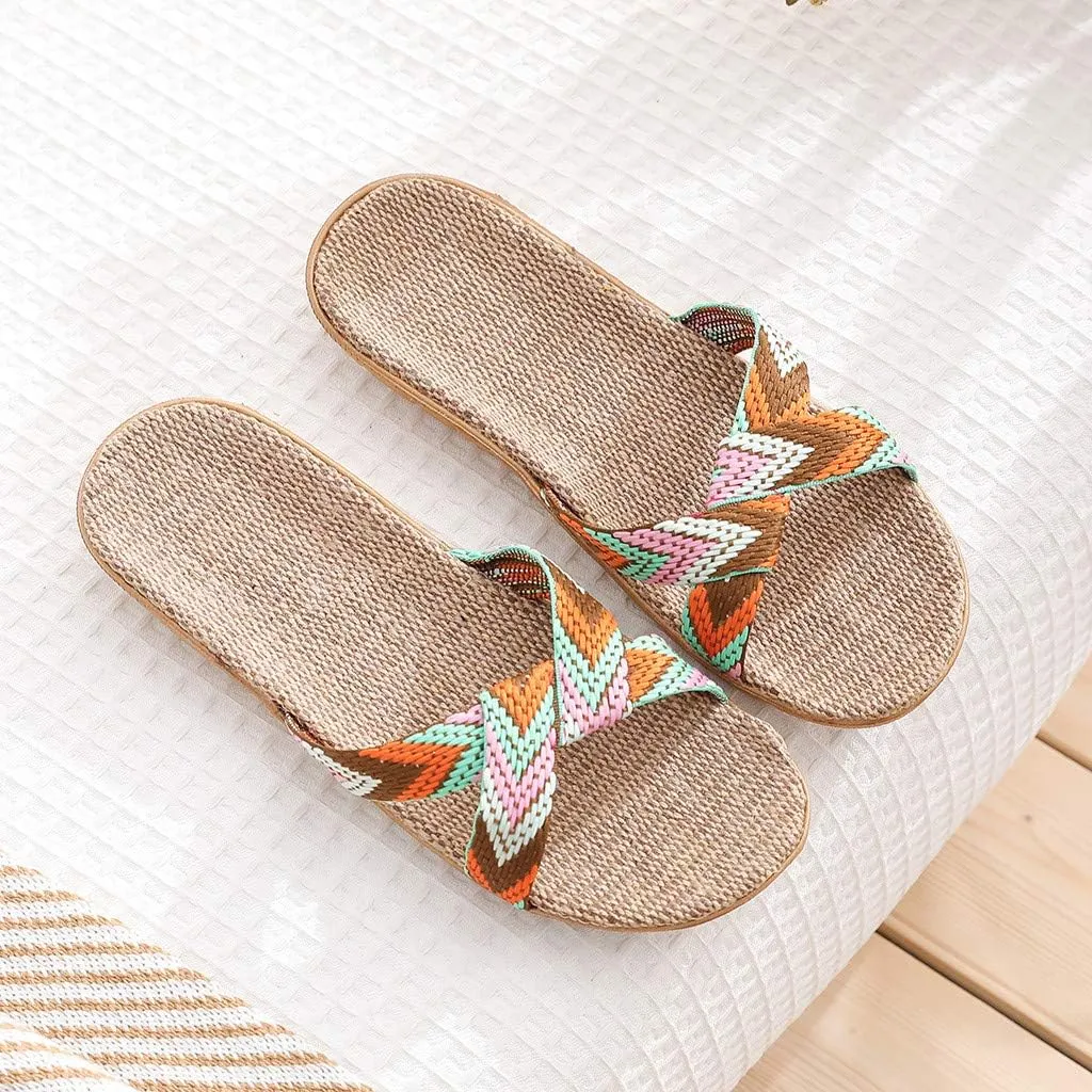 Slippers for Women Unisex Linen Summer Beach Shoes Fashion Skidproof Indoor Slippers Casual Vacation Shoes