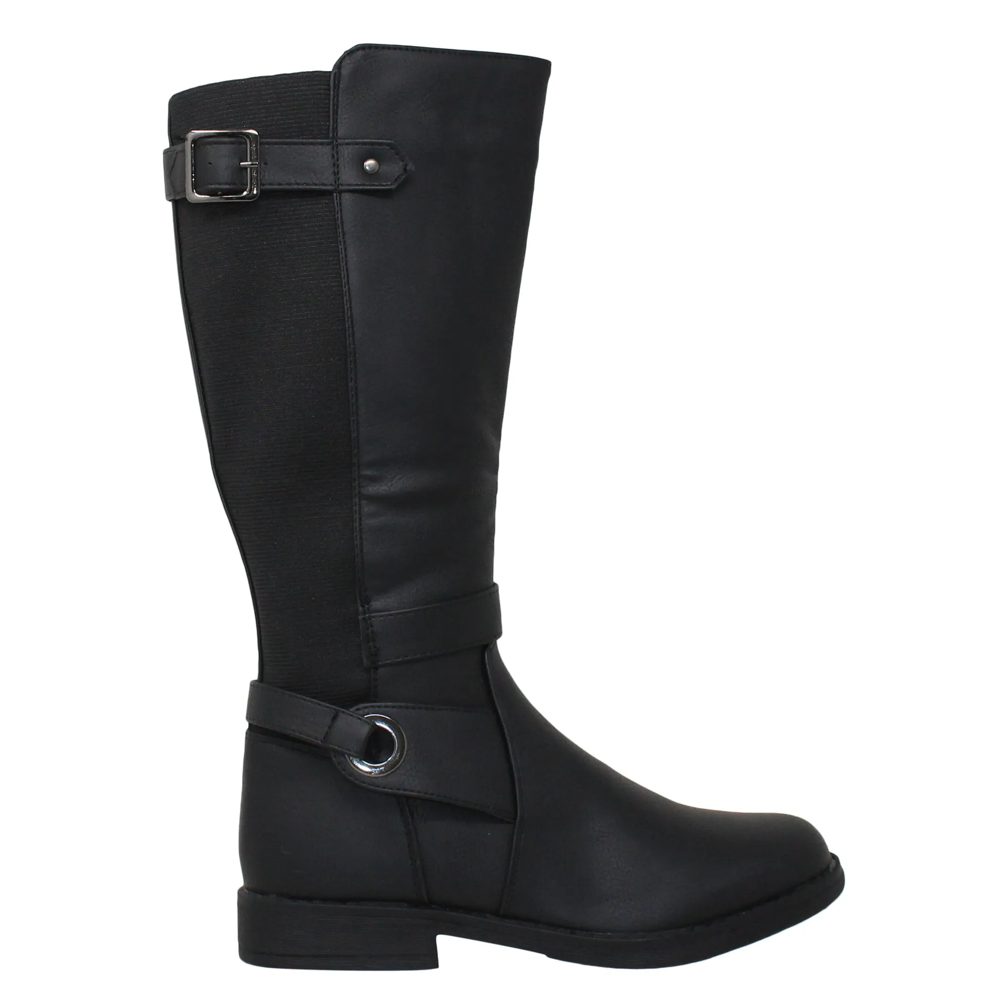 SOBEYO Girl's Knee-High Riding Boots Back Elastics Black