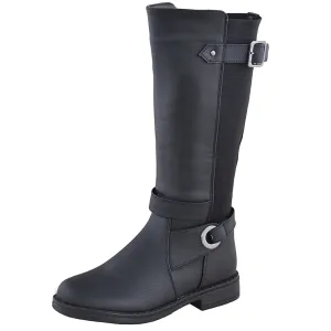 SOBEYO Girl's Knee-High Riding Boots Back Elastics Black