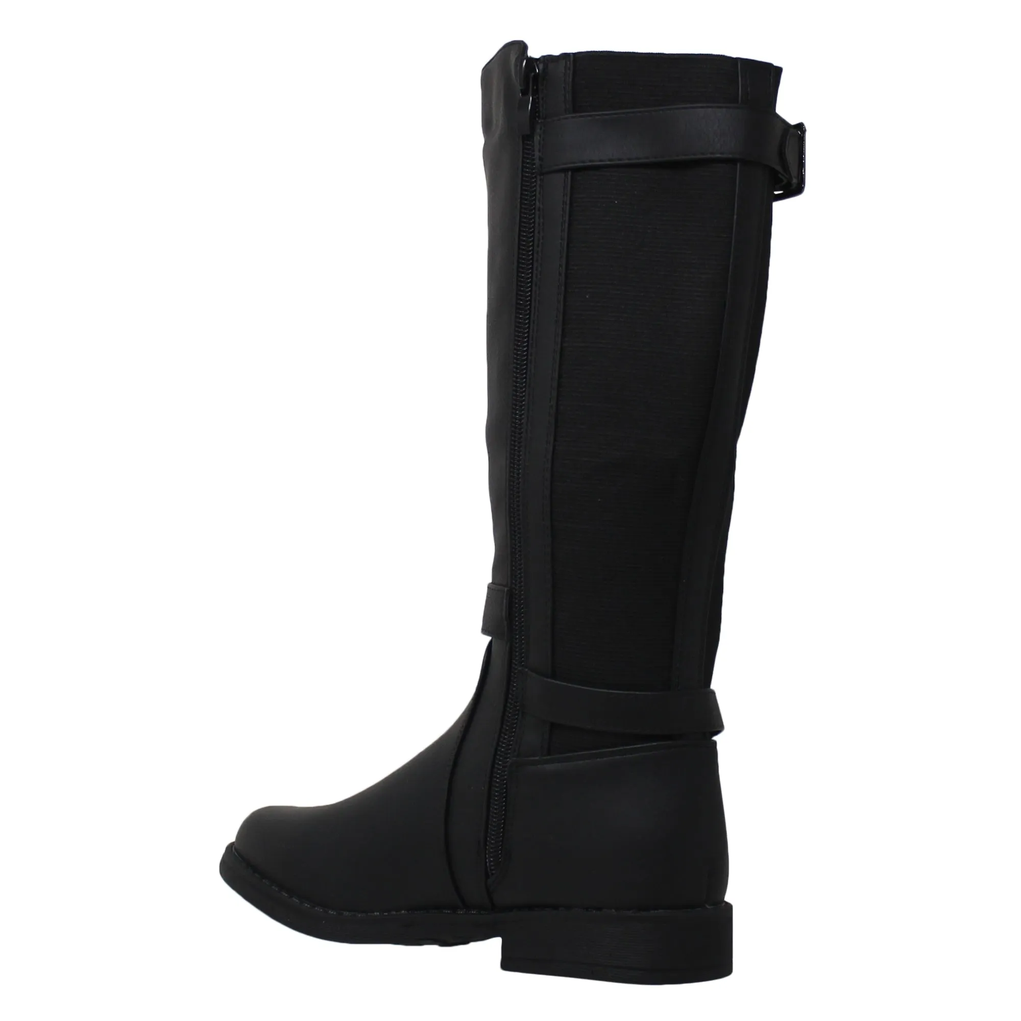 SOBEYO Girl's Knee-High Riding Boots Back Elastics Black