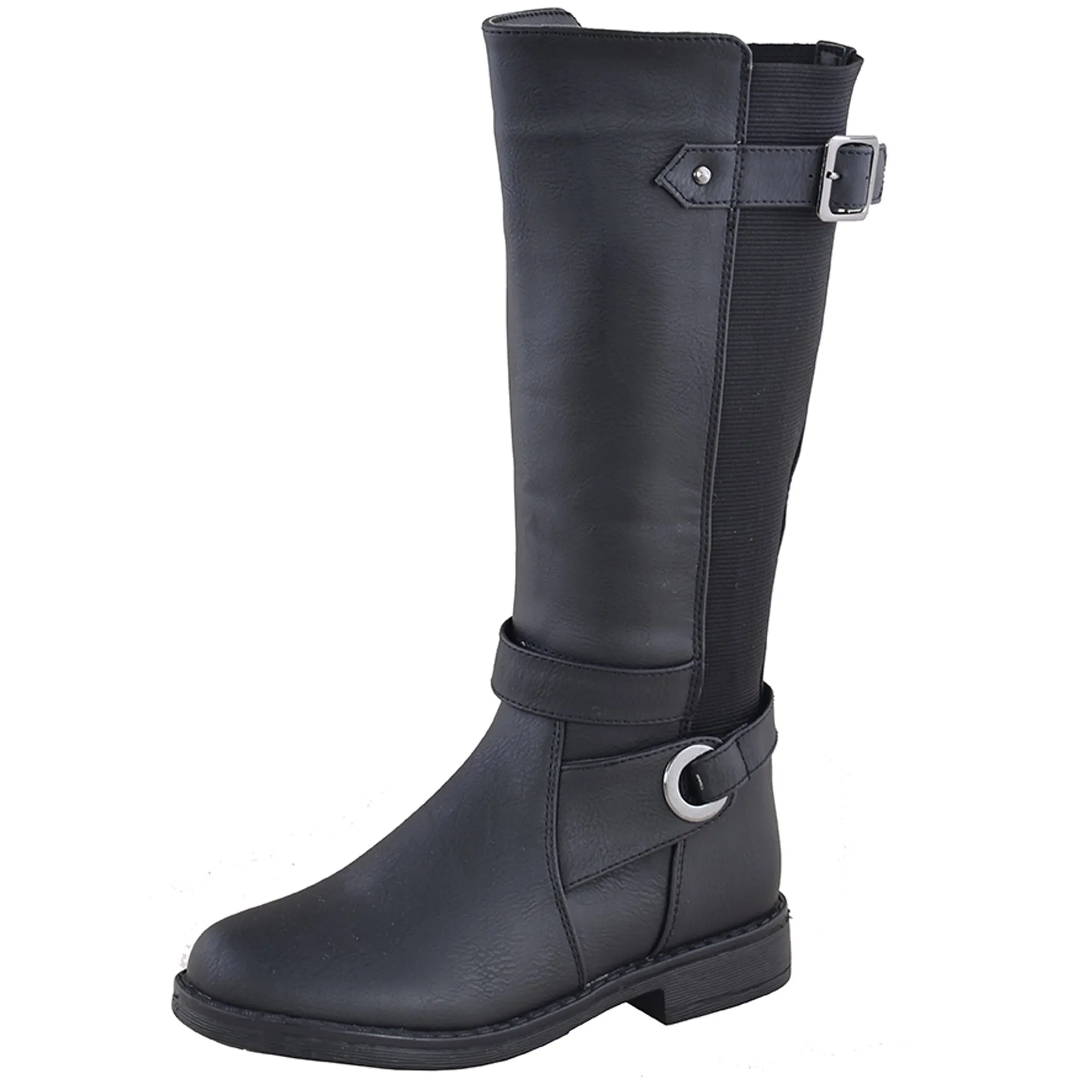 SOBEYO Girl's Knee-High Riding Boots Back Elastics Black