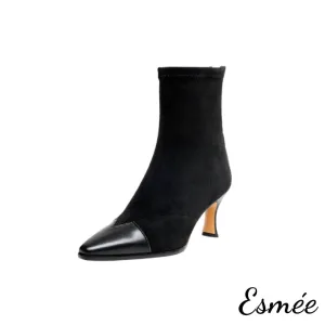 Suede Ankle Boots with Leather Toe Cap