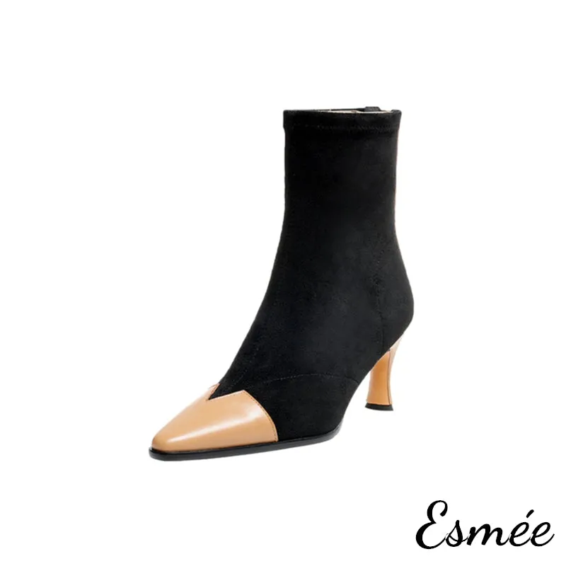 Suede Ankle Boots with Leather Toe Cap