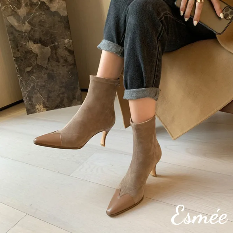 Suede Ankle Boots with Leather Toe Cap
