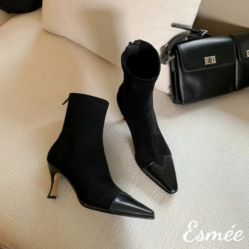 Suede Ankle Boots with Leather Toe Cap