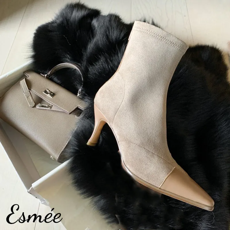 Suede Ankle Boots with Leather Toe Cap