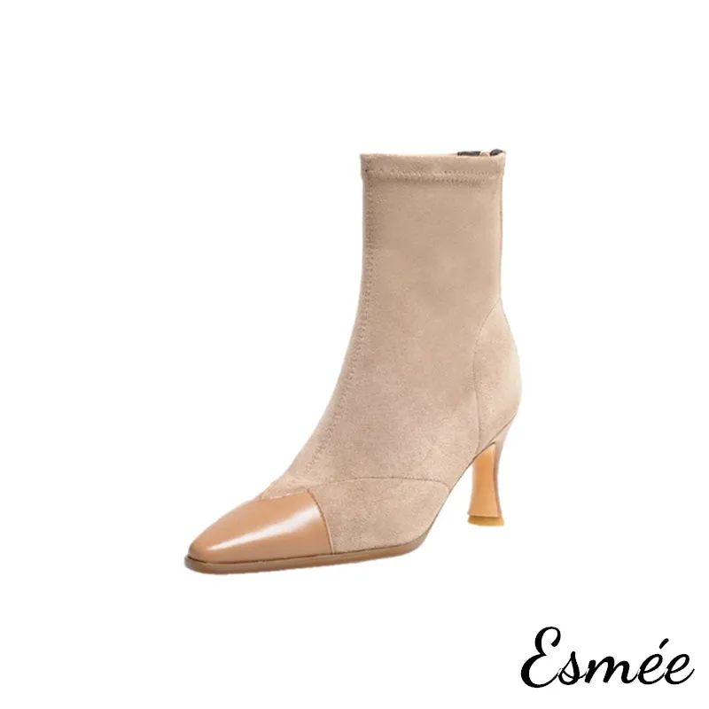 Suede Ankle Boots with Leather Toe Cap
