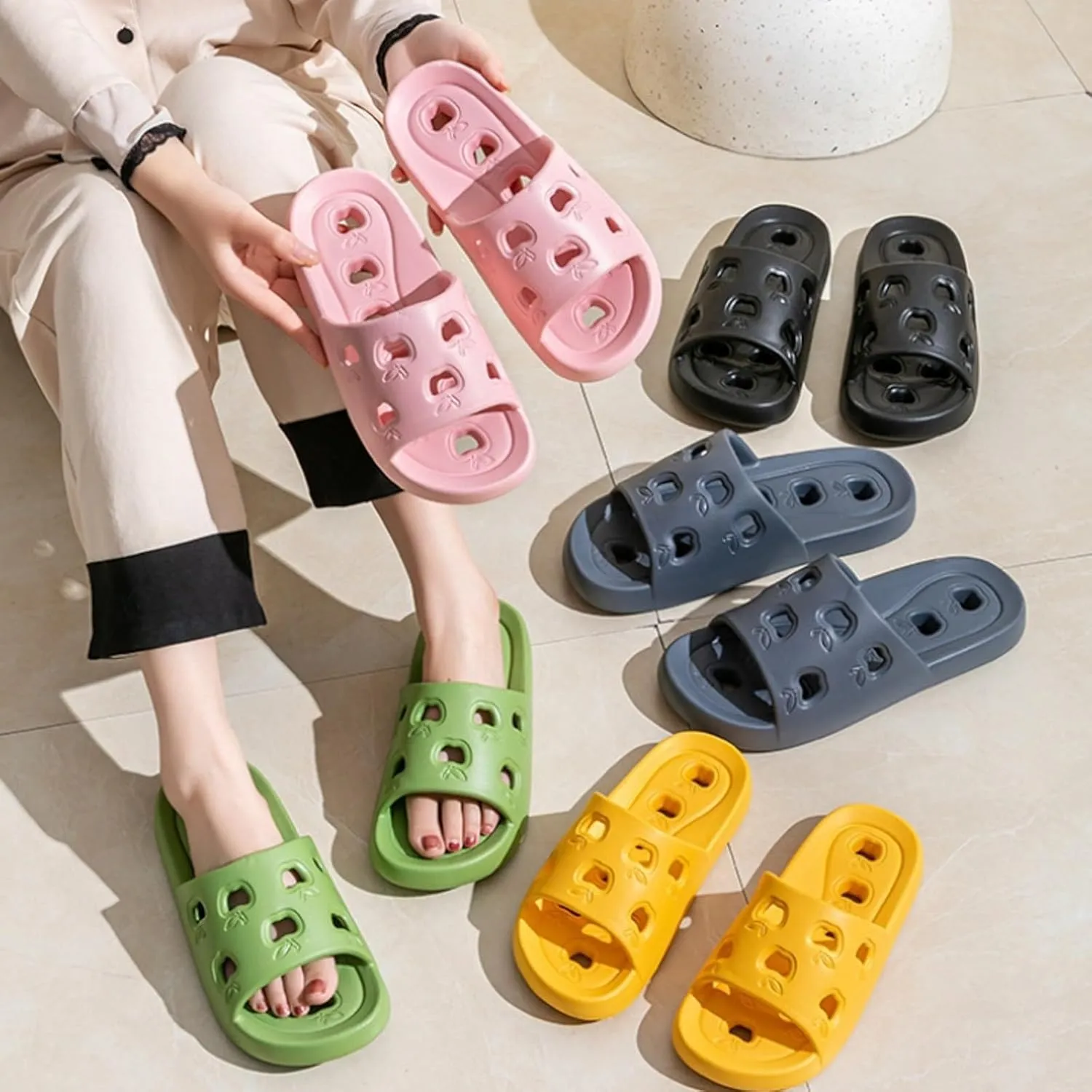 Summer Home Household Indoor Slip Thick Soled PVC Shower Slippers Women Men's Slippers