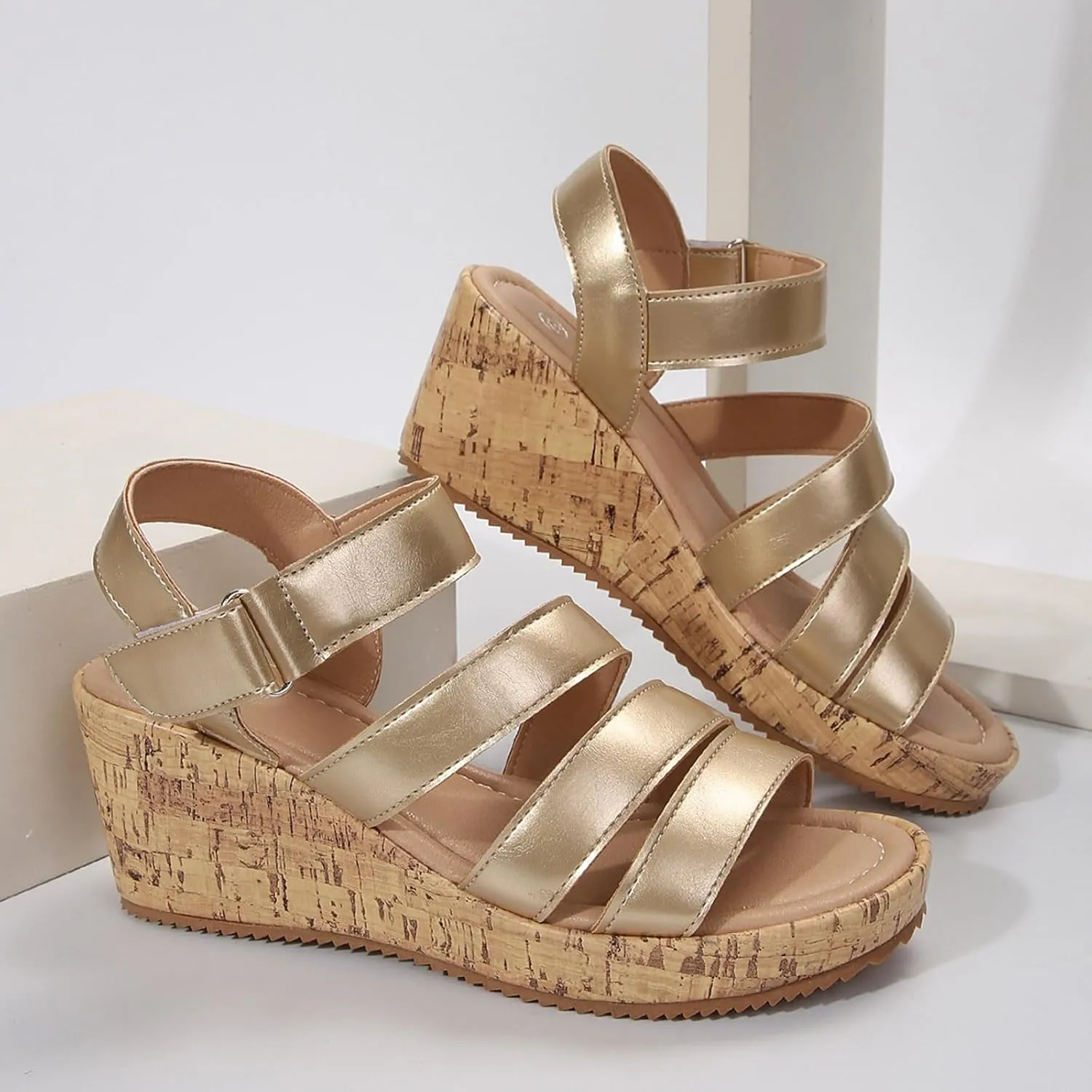 Summer Sandals for Women 2025 Comfortable Open Toe Ankle Strap Shoes Womens Wedge Sandals Casual Outdoor Walking Sandal Hollow Out Travel Beach Dressy Sandal Slingback Casual Flat Shoes 2025