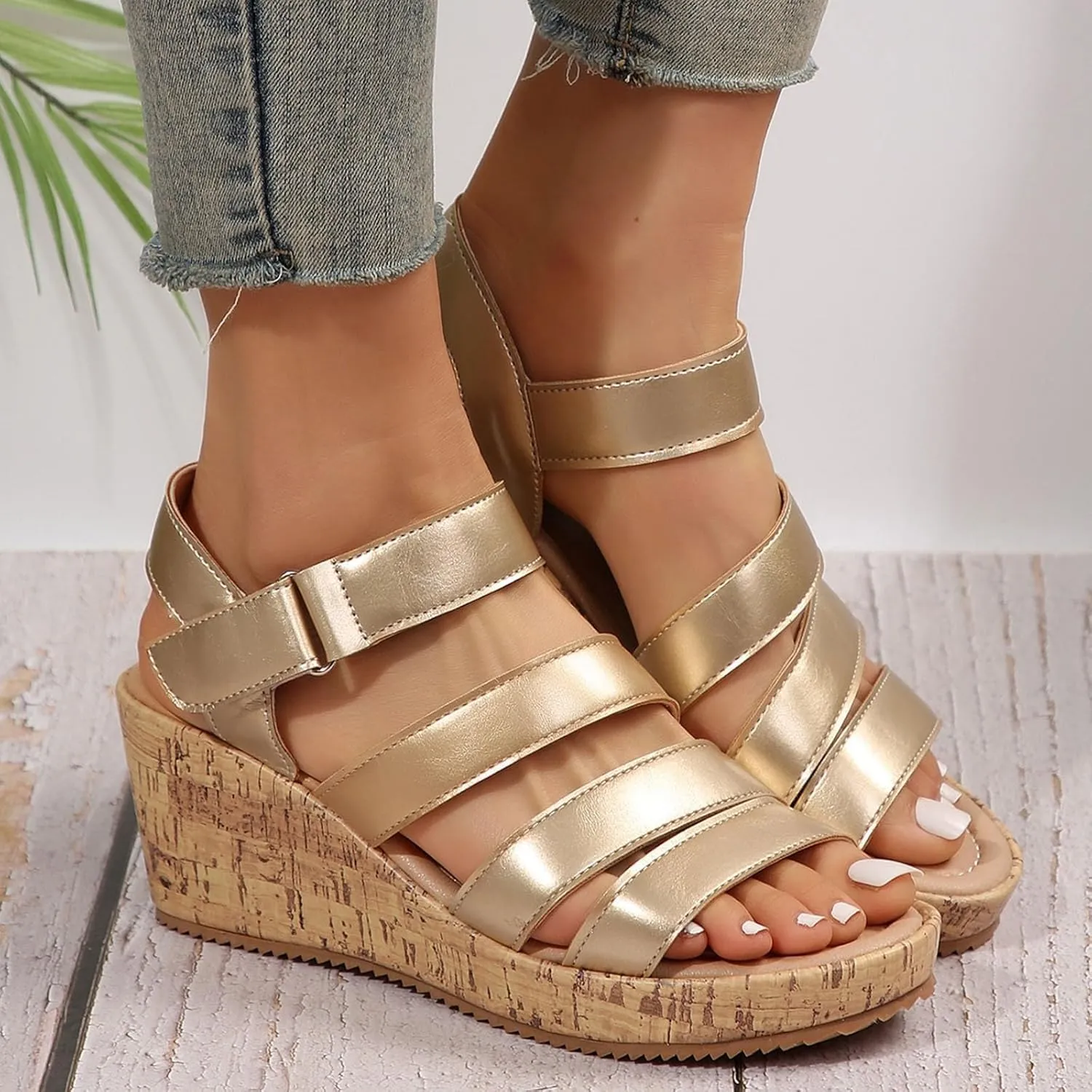 Summer Sandals for Women 2025 Comfortable Open Toe Ankle Strap Shoes Womens Wedge Sandals Casual Outdoor Walking Sandal Hollow Out Travel Beach Dressy Sandal Slingback Casual Flat Shoes 2025