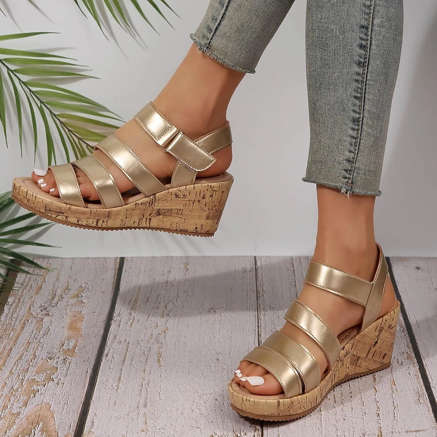 Summer Sandals for Women 2025 Comfortable Open Toe Ankle Strap Shoes Womens Wedge Sandals Casual Outdoor Walking Sandal Hollow Out Travel Beach Dressy Sandal Slingback Casual Flat Shoes 2025