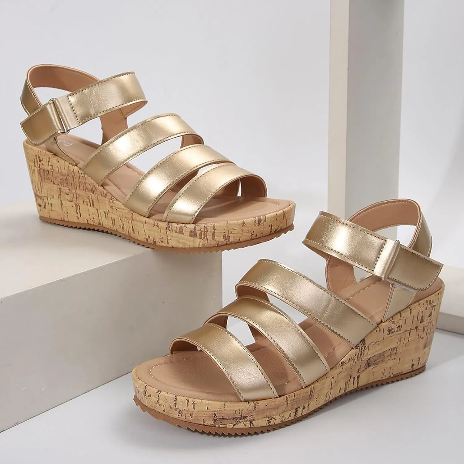 Summer Sandals for Women 2025 Comfortable Open Toe Ankle Strap Shoes Womens Wedge Sandals Casual Outdoor Walking Sandal Hollow Out Travel Beach Dressy Sandal Slingback Casual Flat Shoes 2025