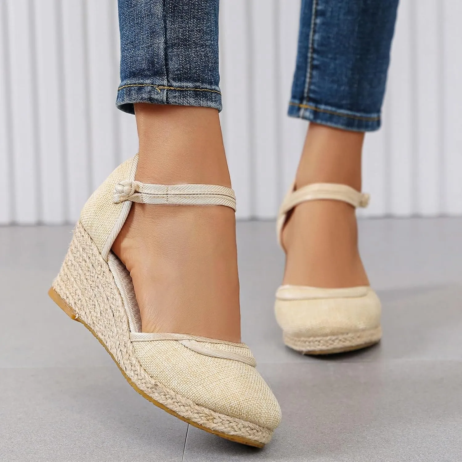 Summer Sandals for Women Ankle Strap Closed Toe Wedge Sandals 2025 Casual Espadrille Sandal Comfortable Slip On Platform Wedges with Arch Support All Day Comfort
