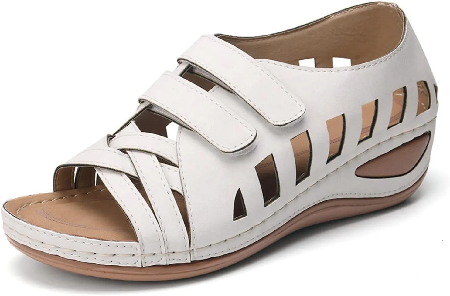 Summer Wedge Sandals for Women Arch Support Orthopedic Platform Hollow Out Open Toe Sandals Comfort Retro Roman Shoes