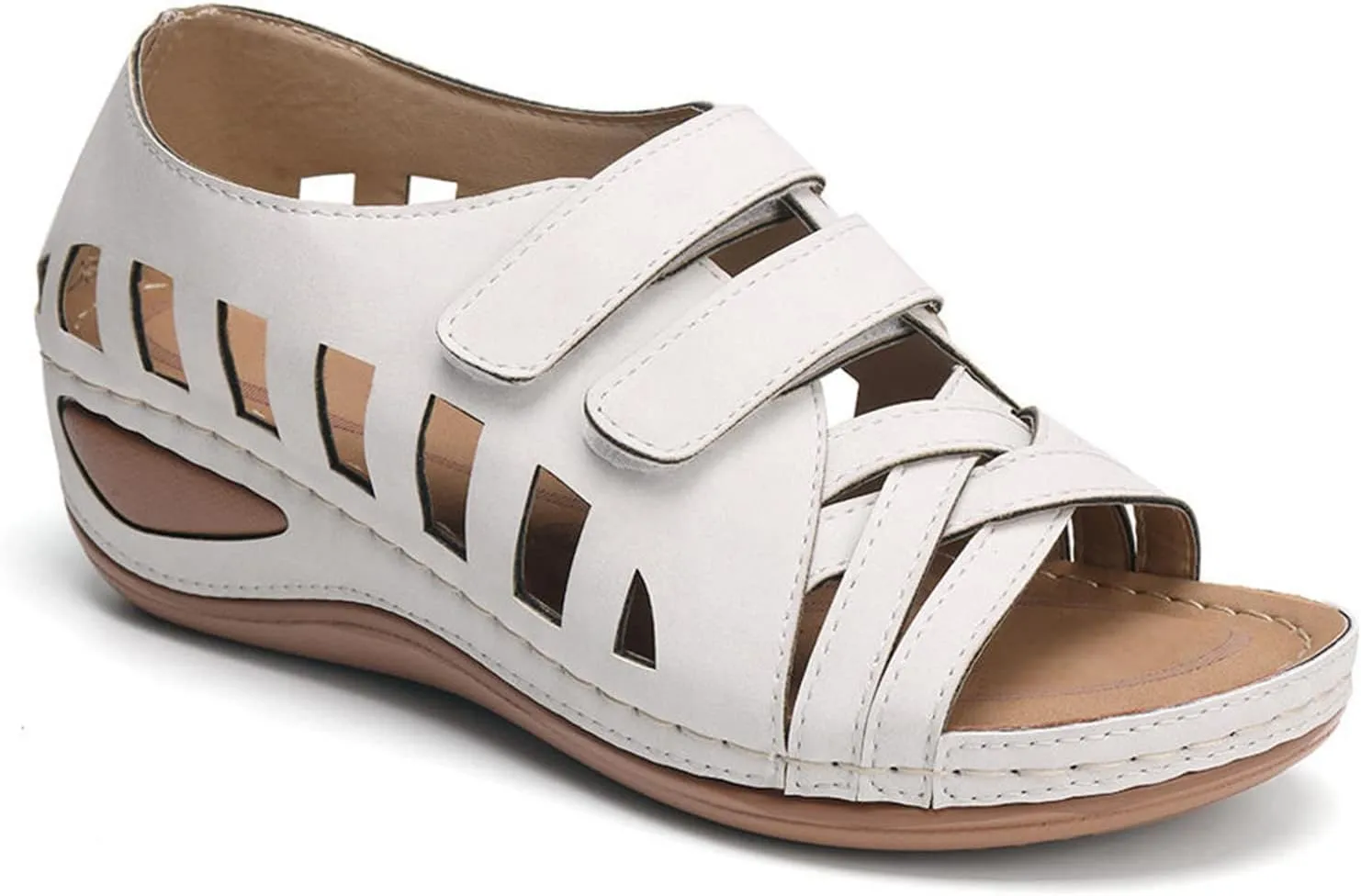 Summer Wedge Sandals for Women Arch Support Orthopedic Platform Hollow Out Open Toe Sandals Comfort Retro Roman Shoes