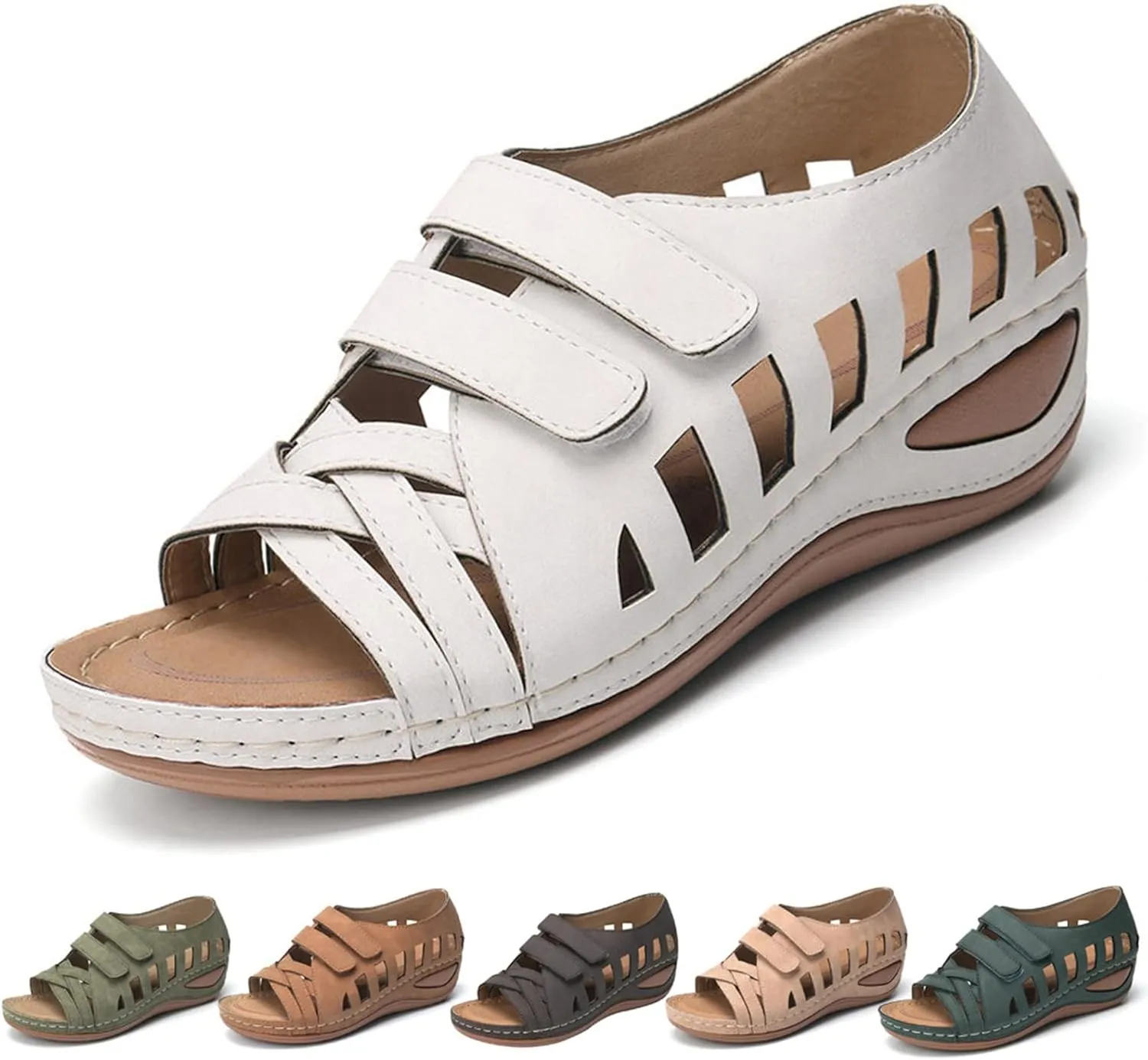 Summer Wedge Sandals for Women Arch Support Orthopedic Platform Hollow Out Open Toe Sandals Comfort Retro Roman Shoes