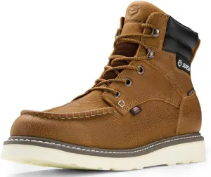 SUREWAY Men 6 Inch Waterproof Soft Toe Work Boots - Moc Toe,Construction Industrial Safety Leather Work Shoes,Oil/Slip Resistant Comfortable Wedge Outsole,EH Rated, Welt,Lace Up,Heavy Duty