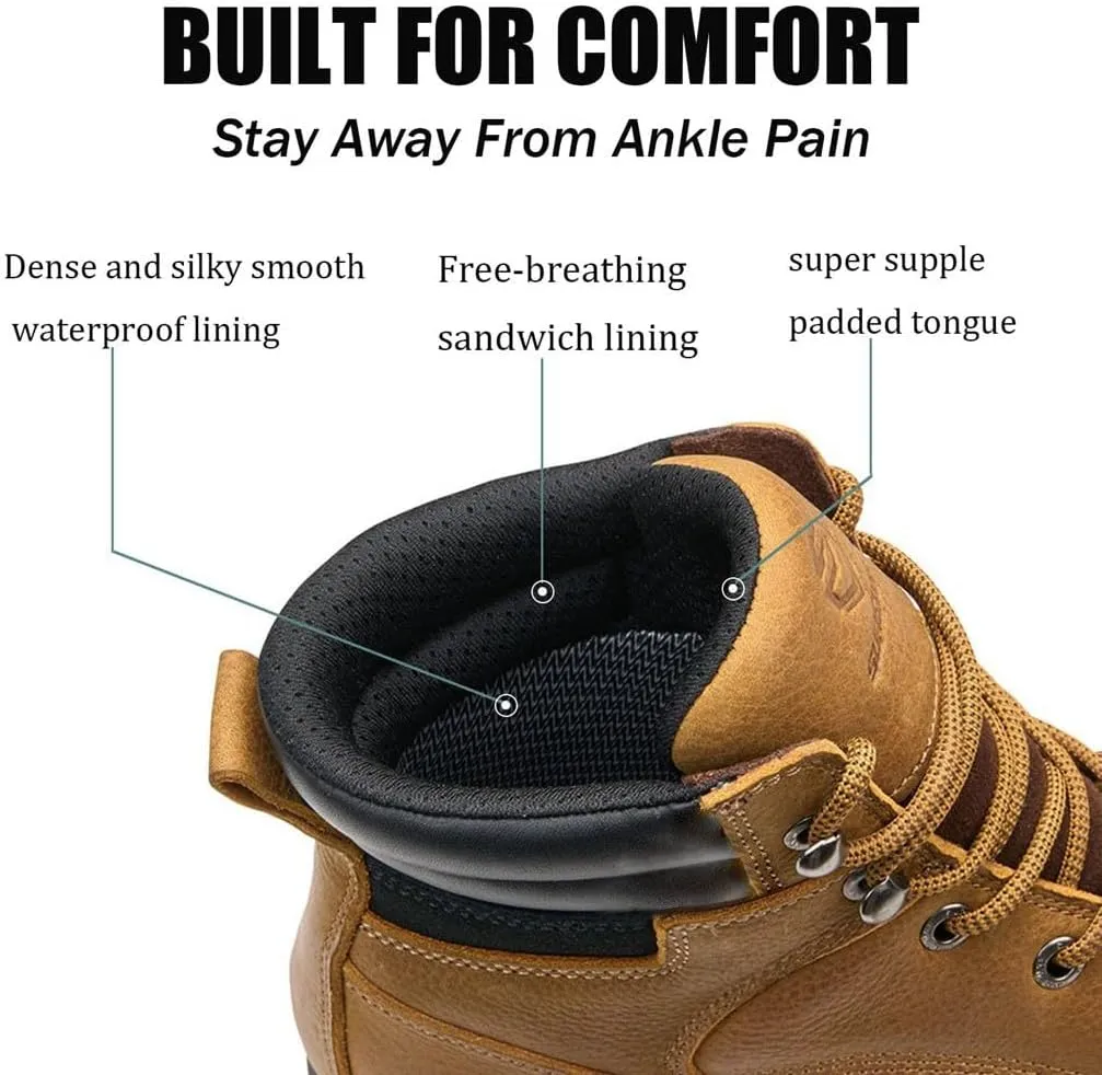 SUREWAY Men 6 Inch Waterproof Soft Toe Work Boots - Moc Toe,Construction Industrial Safety Leather Work Shoes,Oil/Slip Resistant Comfortable Wedge Outsole,EH Rated, Welt,Lace Up,Heavy Duty