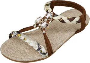 Thin Soled Bohemian Women's Shoes Fashionable Casual Braided Strap Hollow Rhinestone Outer Wear Girls Slide on Sandals