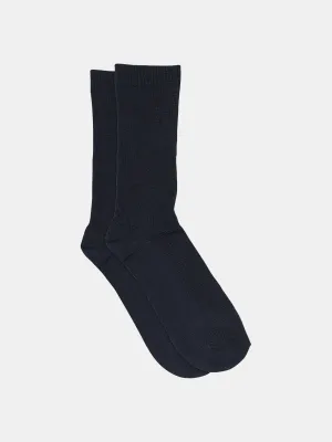 Uldstrømper m. Rib - Navy