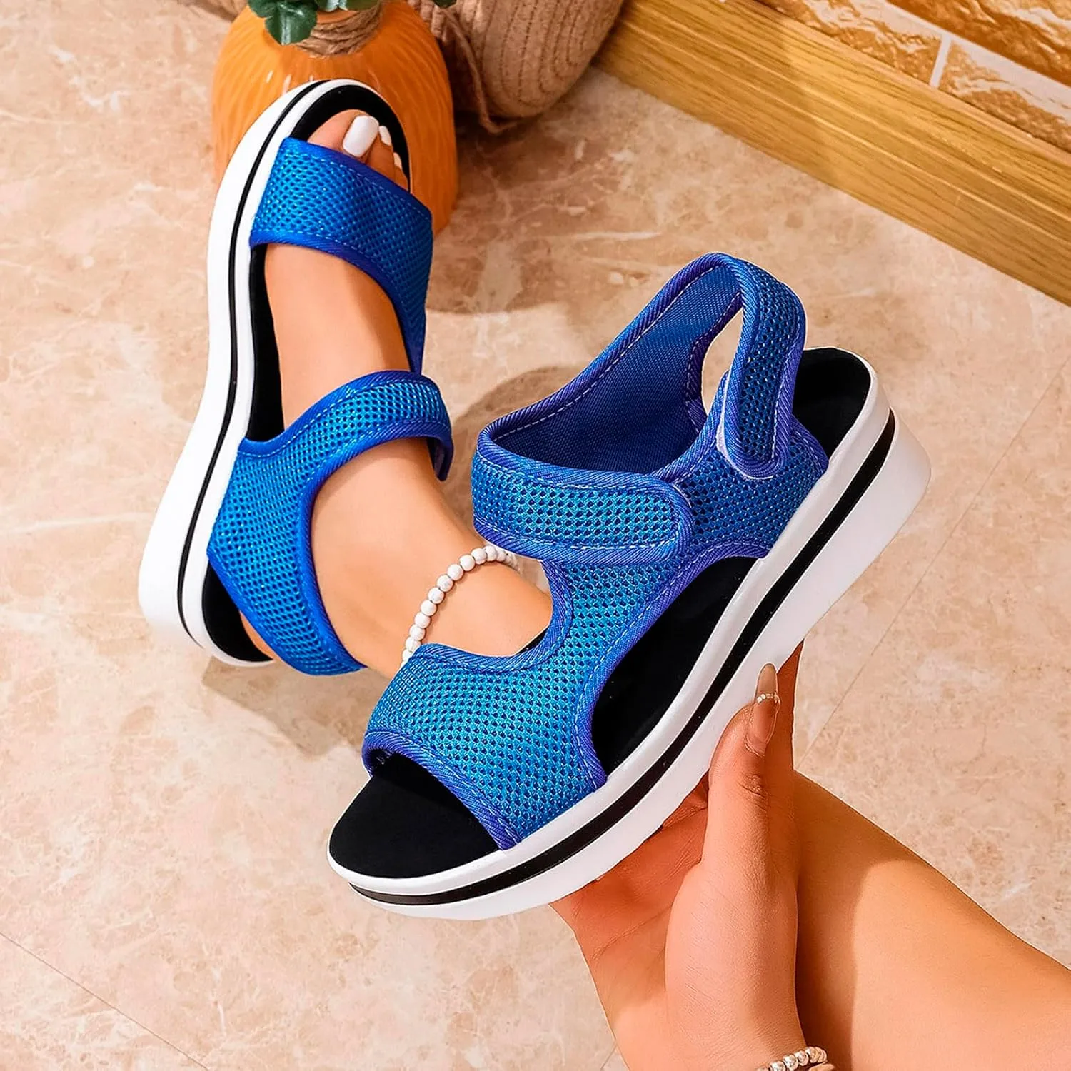 Walking Sandals Women Orthopedic Comfortable Hiking Slip On Platform Sandals Thick Athletic Cushion Adjustable Strap Summer Shoes with Comfortable Plantar Fasciitis Arch Support