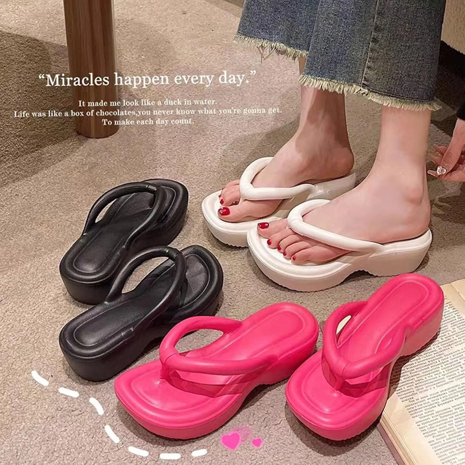 Wedge Flip Flops for Women Arch Support Sandals Casual Comfortable Platform Sandals Summer Beach Sandals Thong Slippers2