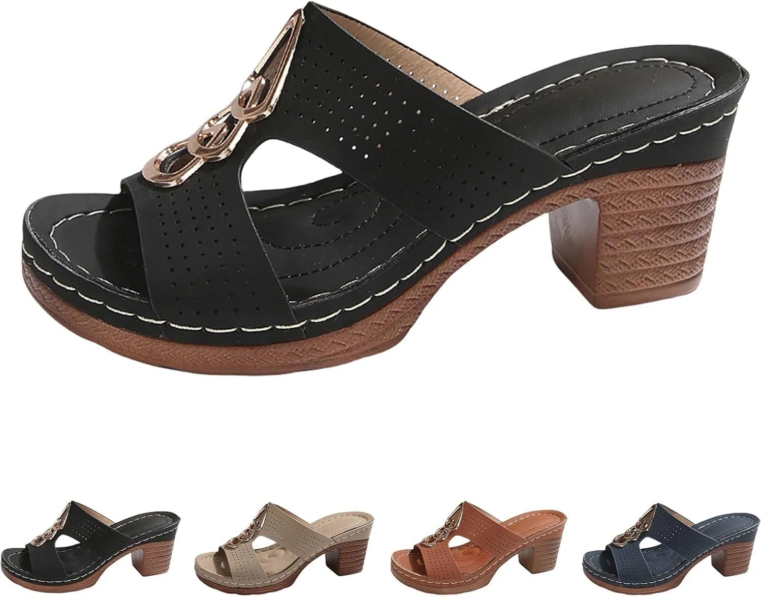 Wedge Heel Sandals for Women Summer Casual Chunky Block Low Heels Comfortable Beach Slippers Dressy Slip on Open Toe Sandals